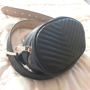 Black Faux Leather Fanny Pack